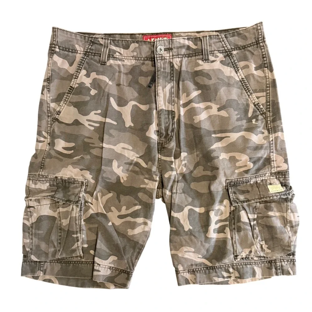 Levi's Red Tab Cargo Shorts Mens W40 Grey Camo Y2K Cotton Utility